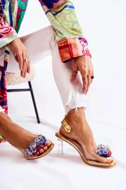 Damskie buty S.Barski Czółenka Na Platformie|Czółenka Na Słupku*Eleganckie Czółenka Z Ozdobą Złote Amalia