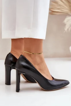 Boto Czółenka Na Słupku|Czółenka Klasyczne*Eleganckie Czółenka Ze Skóry Naturalnej Na Słupku Lewski 2659/2043 Czarne