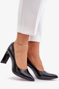 Boto Czółenka Na Słupku|Czółenka Klasyczne*Eleganckie Czółenka Ze Skóry Naturalnej Na Słupku Lewski 2659/2043 Czarne