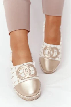 Evento Czarne Espadryle*Eleganckie Damskie Espadryle Złote Be My Love