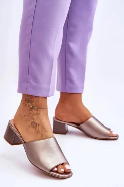 Damskie Buty Sergio Leone Eleganckie Gładkie Klapki Sergio Leone KL317 Ciemnosrebrne