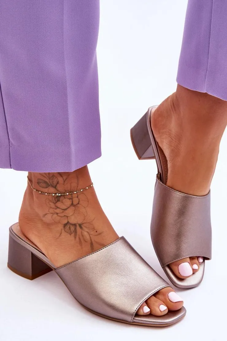 Damskie Buty Sergio Leone Eleganckie Gładkie Klapki Sergio Leone KL317 Ciemnosrebrne