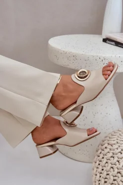 Damskie Boto Eleganckie Klapki Damskie Na Niskim Obcasie Z Ozdobą Beżowe Feledis