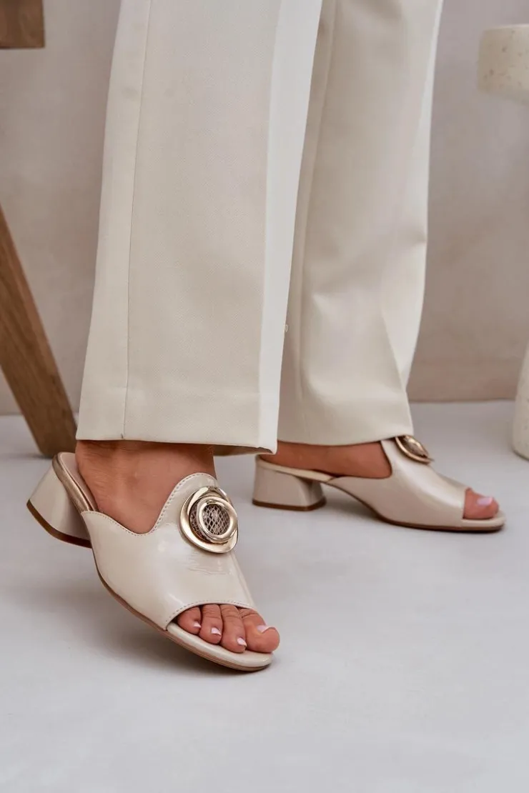 Damskie Boto Eleganckie Klapki Damskie Na Niskim Obcasie Z Ozdobą Beżowe Feledis