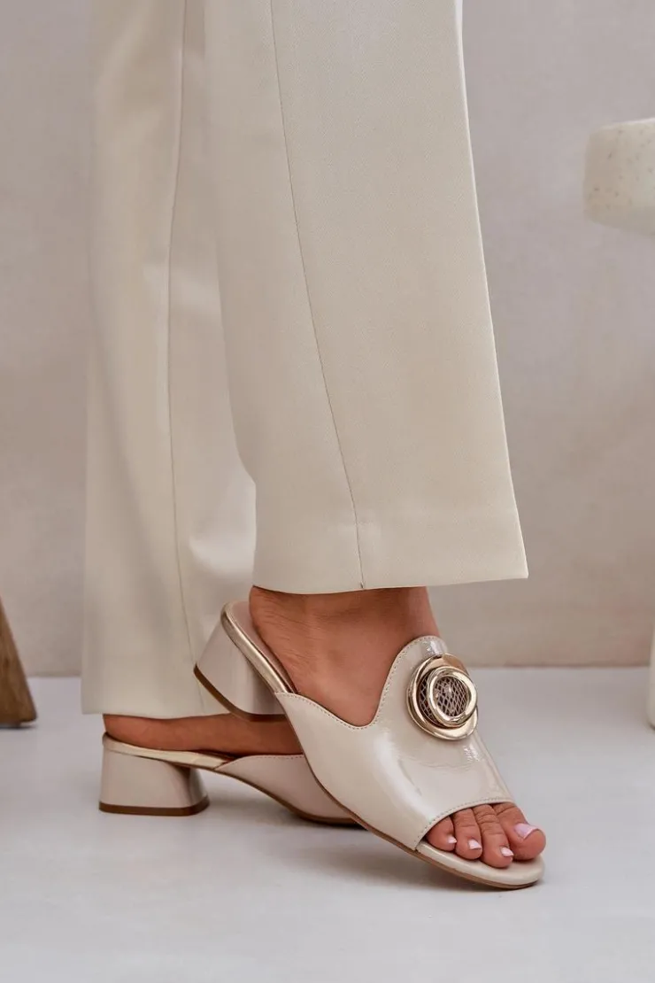 Damskie Boto Eleganckie Klapki Damskie Na Niskim Obcasie Z Ozdobą Beżowe Feledis