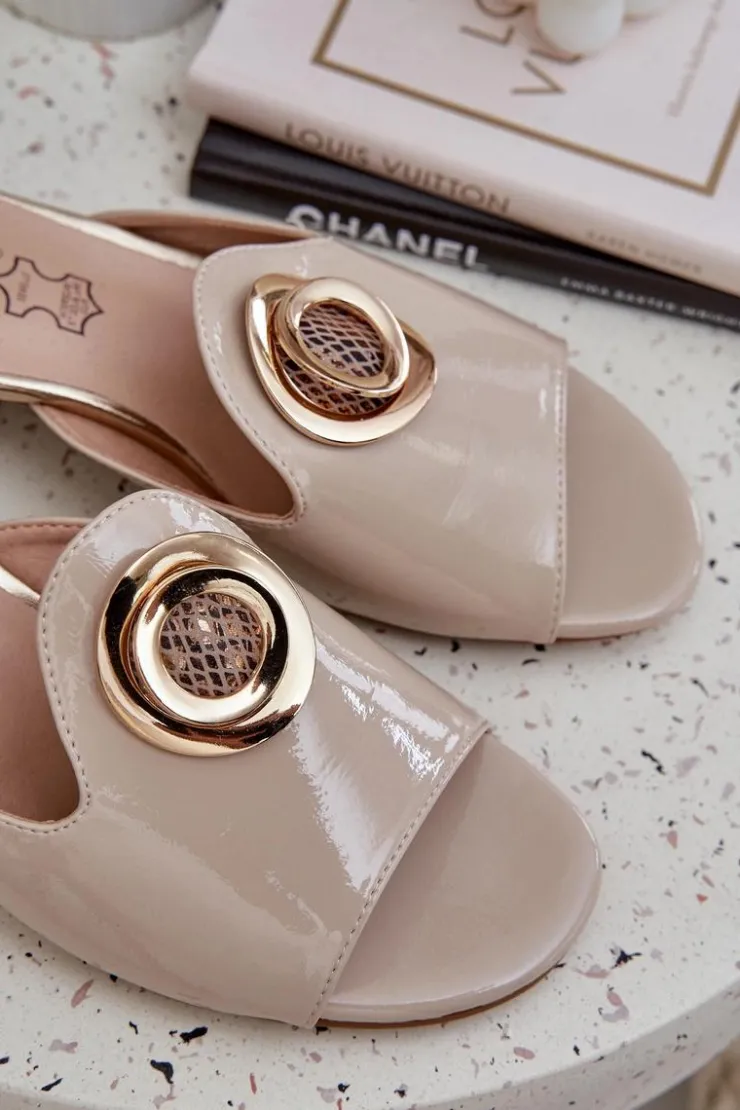 Damskie Boto Eleganckie Klapki Damskie Na Niskim Obcasie Z Ozdobą Beżowe Feledis