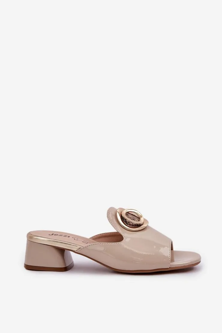 Damskie Boto Eleganckie Klapki Damskie Na Niskim Obcasie Z Ozdobą Beżowe Feledis