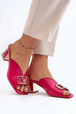 Damskie Laura Messi Eleganckie Klapki Damskie Na Obcasie 2771 Fuksja