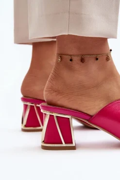 Damskie Laura Messi Eleganckie Klapki Damskie Na Obcasie 2771 Fuksja