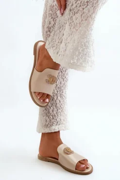 Damskie buty S.Barski Klapki Damskie Klasyczne*Eleganckie Klapki Damskie Błyszczące Z Ozdobą S.Barski KV27-050 Złote Złoty