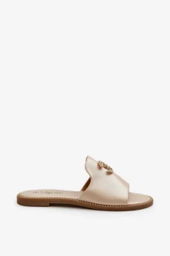 Damskie buty S.Barski Klapki Damskie Klasyczne*Eleganckie Klapki Damskie Błyszczące Z Ozdobą S.Barski KV27-050 Złote Złoty