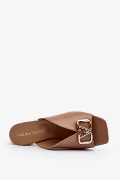 Damskie Laura Messi Eleganckie Klapki Damskie Na Obcasie 2771 Beżowe