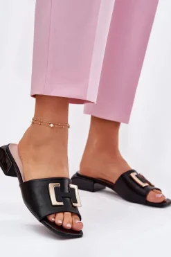 Hot Buty damskie Vinceza Eleganckie Klapki Damskie Na Klocku Ze Złotym Detalem Vinceza 62229 Czarne Czarny