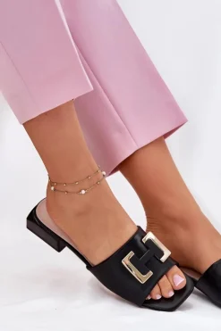 Hot Buty damskie Vinceza Eleganckie Klapki Damskie Na Klocku Ze Złotym Detalem Vinceza 62229 Czarne Czarny