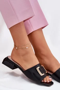 Hot Buty damskie Vinceza Eleganckie Klapki Damskie Na Klocku Ze Złotym Detalem Vinceza 62229 Czarne Czarny