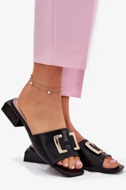 Hot Buty damskie Vinceza Eleganckie Klapki Damskie Na Klocku Ze Złotym Detalem Vinceza 62229 Czarne Czarny