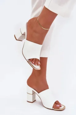 Boto Klapki Na Obcasie|Klapki Damskie Klasyczne*Eleganckie Klapki Damskie Na Słupku Białe Raiza