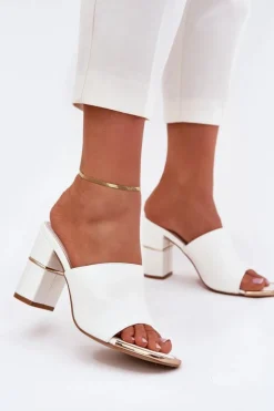 Boto Klapki Na Obcasie|Klapki Damskie Klasyczne*Eleganckie Klapki Damskie Na Słupku Białe Raiza