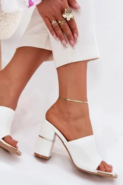 Boto Klapki Na Obcasie|Klapki Damskie Klasyczne*Eleganckie Klapki Damskie Na Słupku Białe Raiza