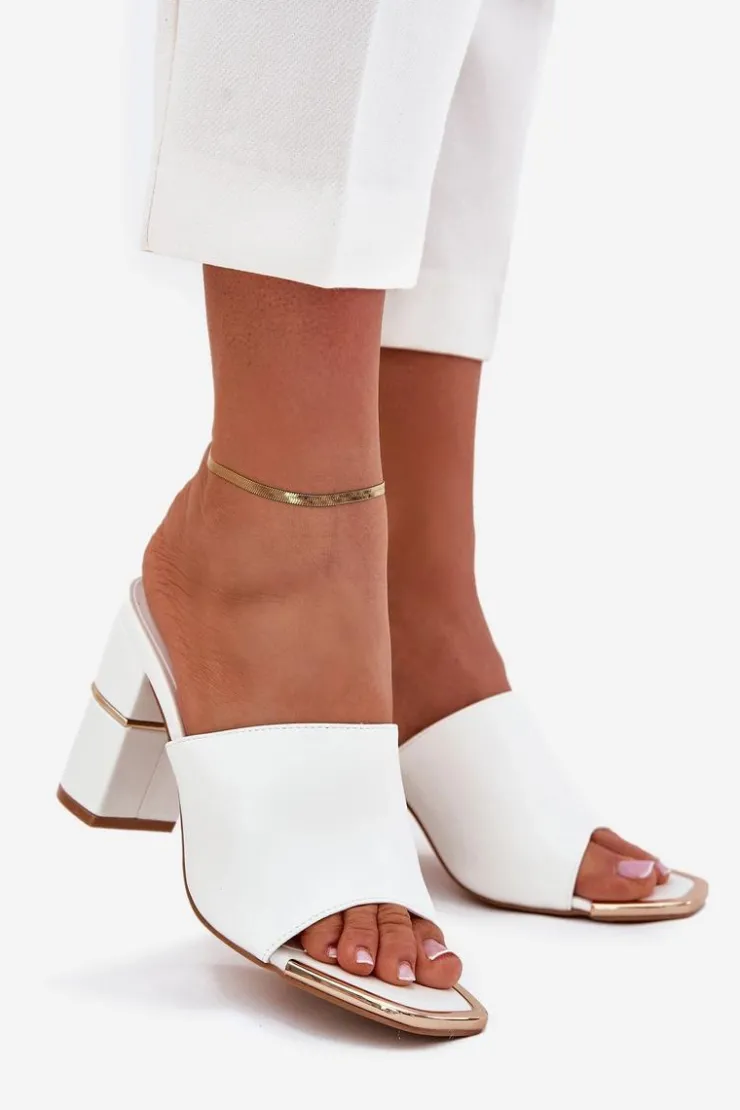 Boto Klapki Na Obcasie|Klapki Damskie Klasyczne*Eleganckie Klapki Damskie Na Słupku Białe Raiza