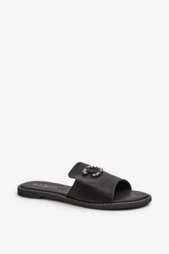 Damskie Damskie buty S.Barski Eleganckie Klapki Damskie Błyszczące Z Ozdobą S.Barski KV27-050 Czarne