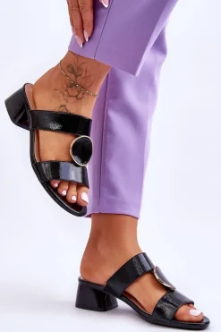 Buty Sergio Leone Klapki Na Obcasie|Klapki Damskie Klasyczne*Eleganckie Klapki Na Obcasie Sergio Leone KL310 Czarne