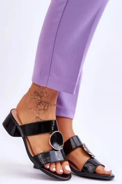 Buty Sergio Leone Klapki Na Obcasie|Klapki Damskie Klasyczne*Eleganckie Klapki Na Obcasie Sergio Leone KL310 Czarne