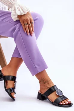 Buty Sergio Leone Klapki Na Obcasie|Klapki Damskie Klasyczne*Eleganckie Klapki Na Obcasie Sergio Leone KL310 Czarne