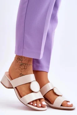 Buty Sergio Leone Klapki Na Obcasie|Klapki Damskie Klasyczne*Eleganckie Klapki Na Obcasie Sergio Leone KL310 Beżowe