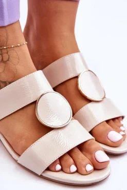 Buty Sergio Leone Klapki Na Obcasie|Klapki Damskie Klasyczne*Eleganckie Klapki Na Obcasie Sergio Leone KL310 Beżowe