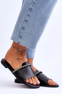 Boto Klapki Damskie Klasyczne*Eleganckie Klapki Na Płaskim Obcasie Czarne Termen