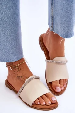 Damskie Boto Eleganckie Klapki Na Płaskim Obcasie Beżowe Termen