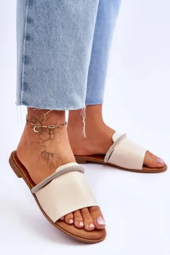 Damskie Boto Eleganckie Klapki Na Płaskim Obcasie Beżowe Termen