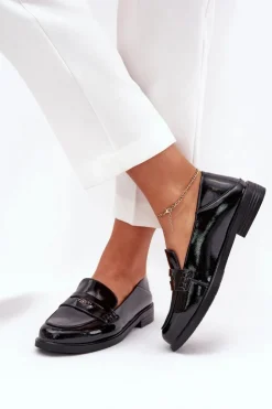 Buty damskie Vinceza Loafersy Damskie|Mokasyny Płaskie*Eleganckie Lakierowane Mokasyny Damskie Z Naturalnej Skóry Vinceza 18100 Czarne Czarny