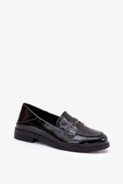 Buty damskie Vinceza Loafersy Damskie|Mokasyny Płaskie*Eleganckie Lakierowane Mokasyny Damskie Z Naturalnej Skóry Vinceza 18100 Czarne Czarny