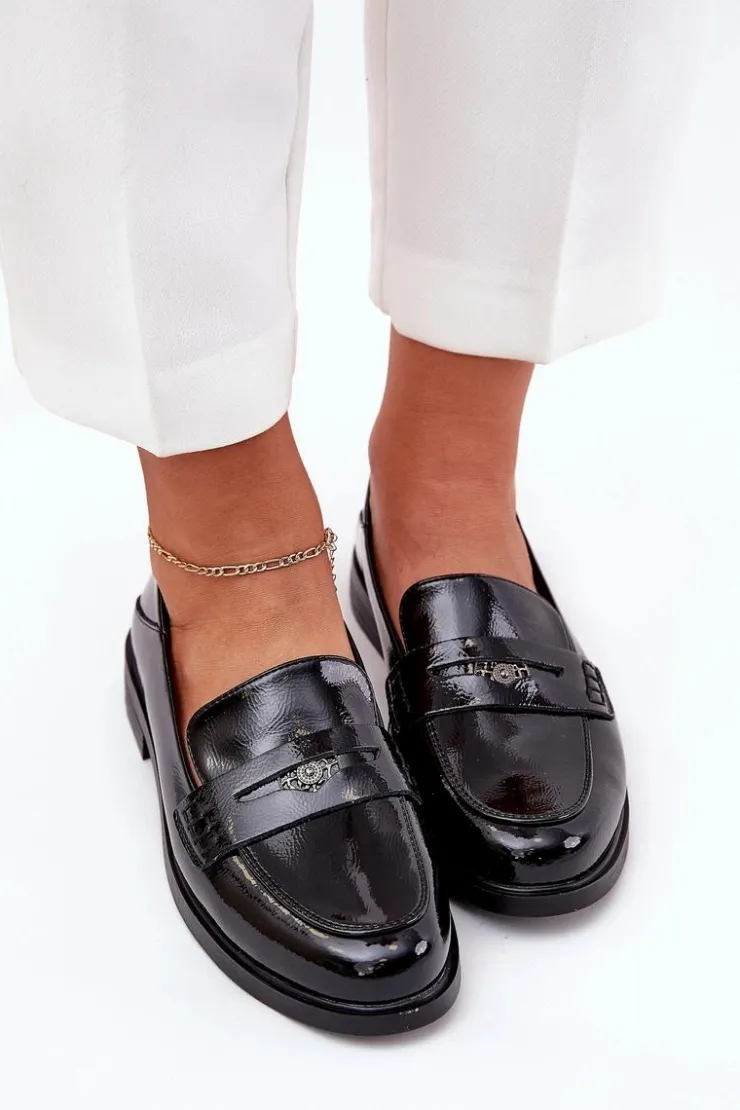 Buty damskie Vinceza Loafersy Damskie|Mokasyny Płaskie*Eleganckie Lakierowane Mokasyny Damskie Z Naturalnej Skóry Vinceza 18100 Czarne Czarny