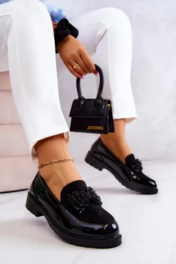 Clearance Damskie buty S.Barski Eleganckie Lakierowane Mokasyny Loafery Czarne S.Barski HY51-318 Belize