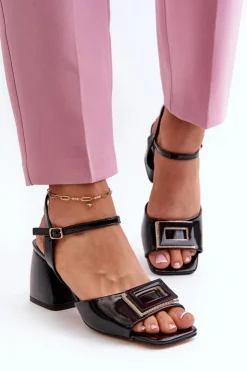 Damskie Damskie buty S.Barski Eleganckie Lakierowane Sandały Na Słupku Z Ozdobą Czarne D&A MR38-202