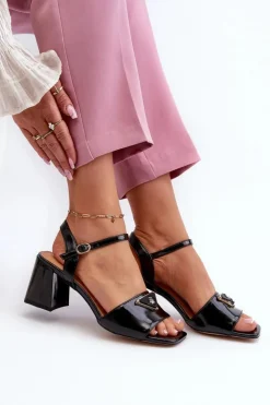 Online Damskie buty S.Barski Eleganckie Lakierowane Sandały Na Słupku Czarne D&A MR38-660