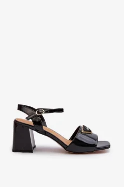 Online Damskie buty S.Barski Eleganckie Lakierowane Sandały Na Słupku Czarne D&A MR38-660