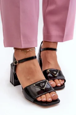 Online Damskie buty S.Barski Eleganckie Lakierowane Sandały Na Słupku Czarne D&A MR38-660