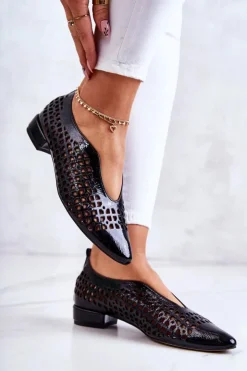 Boto Półbuty Lakierowane|Półbuty Skórzane*Eleganckie Lakierowane Skórzane Półbuty Ażurowe Czarne Ismena