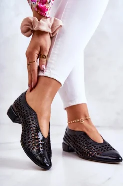 Boto Półbuty Lakierowane|Półbuty Skórzane*Eleganckie Lakierowane Skórzane Półbuty Ażurowe Czarne Ismena