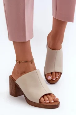 Damskie Evento Eleganckie Lekkie Klapki Damskie Na Obcasie Beżowe Varnila