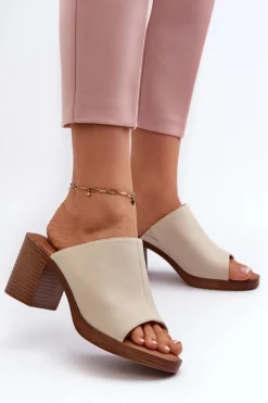 Damskie Evento Eleganckie Lekkie Klapki Damskie Na Obcasie Beżowe Varnila