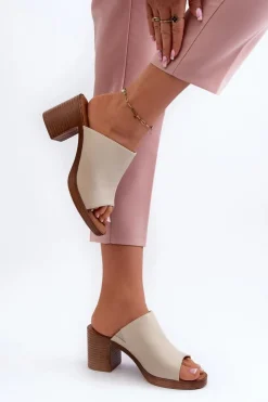 Damskie Evento Eleganckie Lekkie Klapki Damskie Na Obcasie Beżowe Varnila