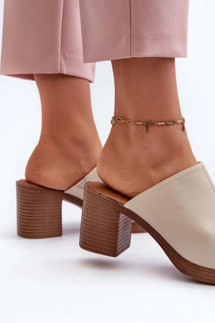 Damskie Evento Eleganckie Lekkie Klapki Damskie Na Obcasie Beżowe Varnila