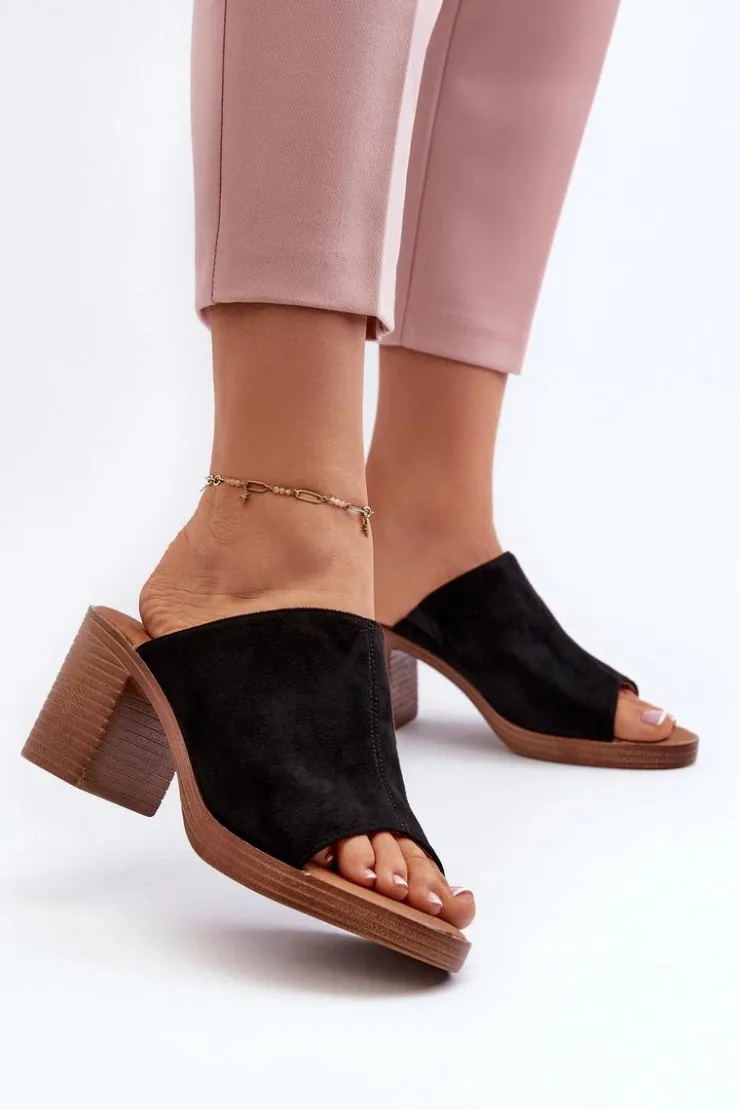 Discount Evento Eleganckie Lekkie Klapki Damskie Na Obcasie Czarne Varnila Czarny