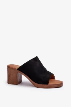 Discount Evento Eleganckie Lekkie Klapki Damskie Na Obcasie Czarne Varnila Czarny