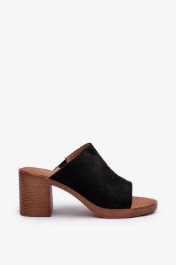 Discount Evento Eleganckie Lekkie Klapki Damskie Na Obcasie Czarne Varnila Czarny